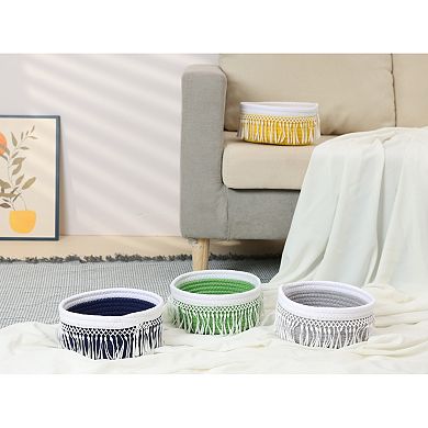 1 Pack Woven Storage Basket, Shelf Closet Storage Bin with Tassel for Home Decor 8.1*3.7in