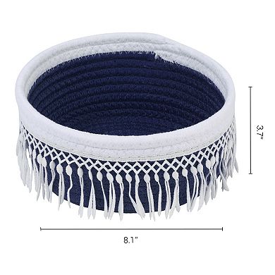 1 Pack Woven Storage Basket, Shelf Closet Storage Bin with Tassel for Home Decor 8.1*3.7in