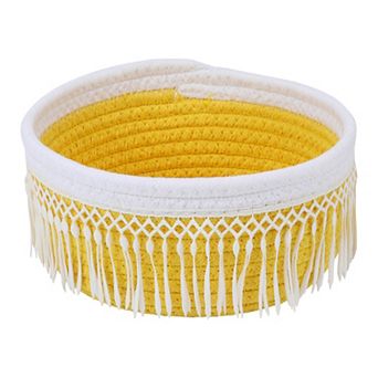 1 Pack Woven Storage Basket, Shelf Closet Storage Bin with Tassel for Home Decor 8.1*3.7in