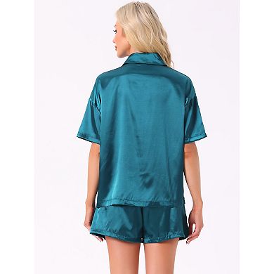 Women's Pajamas Set Button Down Notch Collar Short Sleeve with Shorts Set Soft Cozy Lounge Set
