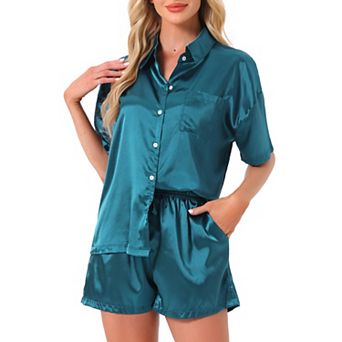 Women's Pajamas Set Button Down Notch Collar Short Sleeve with Shorts Set Soft Cozy Lounge Set