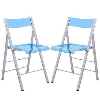 LeisureMod Menno Modern Acrylic Folding Chair, Set of 2