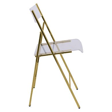 LeisureMod Menno Modern Acrylic Gold Base Folding Chair, Set of 2