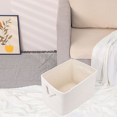 1 Pack Woven Storage Basket, Shelf Closet Storage Bin with Handles for Key Tray Bowl 15*9.8*9.1in