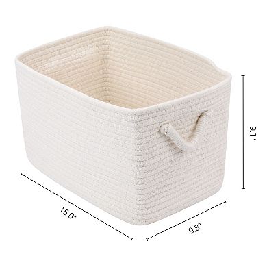 1 Pack Woven Storage Basket, Shelf Closet Storage Bin with Handles for Key Tray Bowl 15*9.8*9.1in