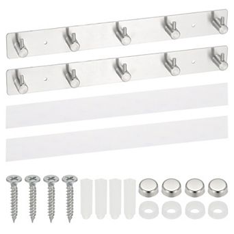 Coat Rack Wall Mount, 2 pc 13" Metal Chamfer Wall Hooks Rail with 5 Hooks, Silver