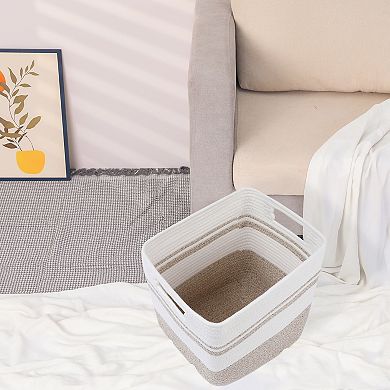 1 Pack Woven Storage Basket, Shelf Closet Storage Bin for Blankets, Clothes with Handles 11*11*11in