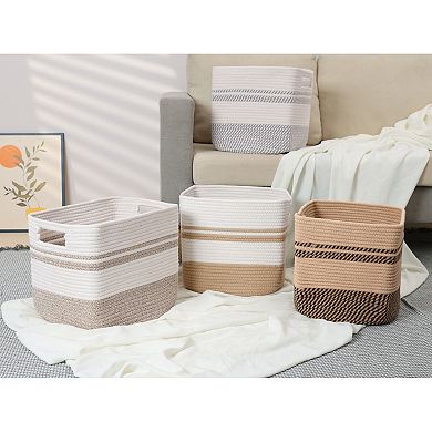 1 Pack Woven Storage Basket, Shelf Closet Storage Bin for Blankets, Clothes with Handles 11*11*11in