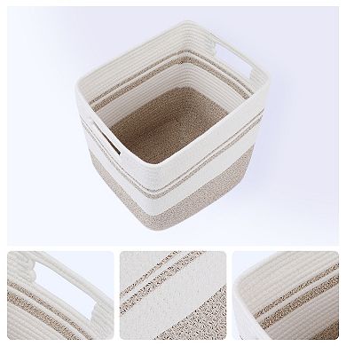 1 Pack Woven Storage Basket, Shelf Closet Storage Bin for Blankets, Clothes with Handles 11*11*11in