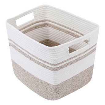 1 Pack Woven Storage Basket, Shelf Closet Storage Bin for Blankets, Clothes with Handles 11*11*11in