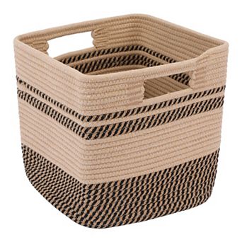 1 Pack Woven Storage Basket, Shelf Closet Storage Bin for Blankets, Clothes with Handles 11*11*11in
