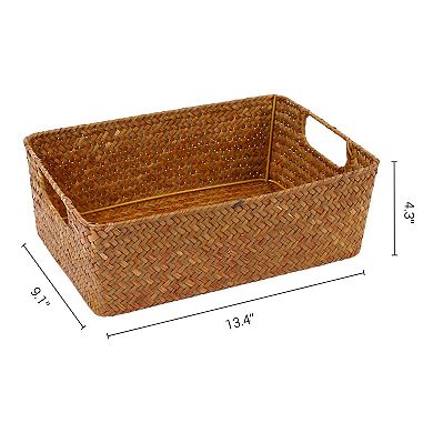 1 Pcs Wicker Basket, Self-supporting Basket, Storage Basket with Handles for Bathroom 13.4*9.1*4.3in