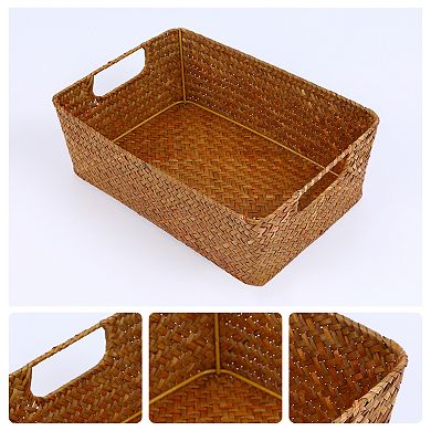1 Pcs Wicker Basket, Self-supporting Basket, Storage Basket with Handles for Bathroom 13.4*9.1*4.3in