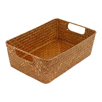 1 pc Wicker Basket, Self-supporting Basket, Storage Basket with Handles for Bathroom 13.4*9.1*4.3in