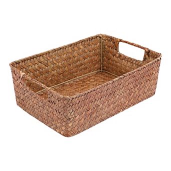 1 pc Wicker Basket, Self-supporting Basket, Storage Basket with Handles for Bathroom 13.4*9.1*4.3in