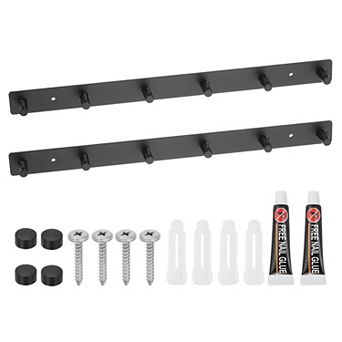 Coat Rack Wall Mount, 2 pc 16" Metal Chamfer Wall Hooks Rail with 6 Hooks, Black