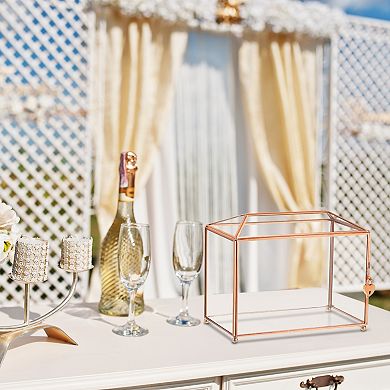 8" Glass Wedding Card Box with Lock, Clear Card Box for Reception