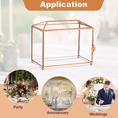 8" Glass Wedding Card Box with Lock, Clear Card Box for Reception