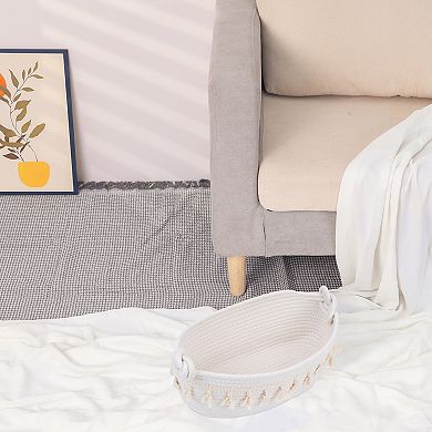 1 Pack Storage Basket, Self-supporting Closet Storage Bin with Tassels for Home Decor 13.4*6.3*4.7in