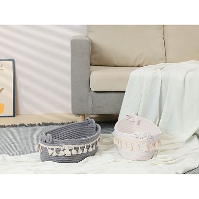 1 Pack Storage Basket, Self-supporting Closet Storage Bin with Tassels for Home Decor 13.4*6.3*4.7in
