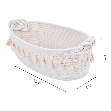 1 Pack Storage Basket, Self-supporting Closet Storage Bin with Tassels for Home Decor 13.4*6.3*4.7in