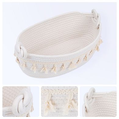 1 Pack Storage Basket, Self-supporting Closet Storage Bin with Tassels for Home Decor 13.4*6.3*4.7in