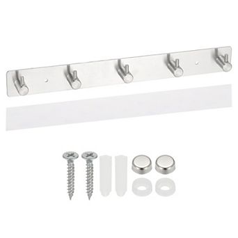 Coat Rack Wall Mount, 1 pc 13" Metal Chamfer Wall Hooks Rail with 5 Hooks, Silver