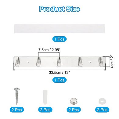 Coat Rack Wall Mount, 1 Pcs 13" Metal Chamfer Wall Hooks Rail with 5 Hooks, Silver