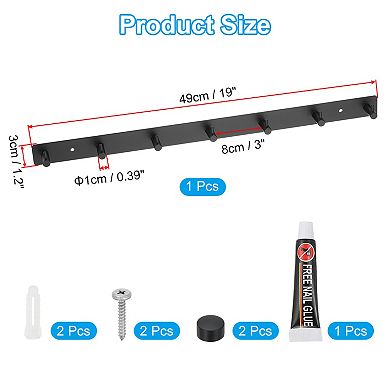 Coat Rack Wall Mount, 19" Metal Chamfer Wall Hooks Rail with 7 Hooks, Black