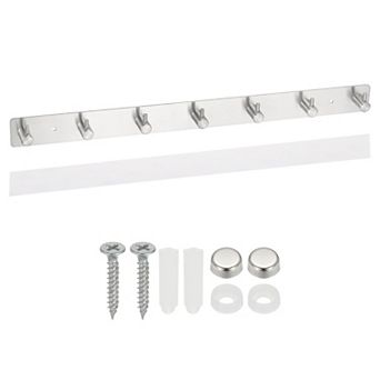 Coat Rack Wall Mount, 1 pc 19" Metal Chamfer Wall Hooks Rail with 7 Hooks, Silver