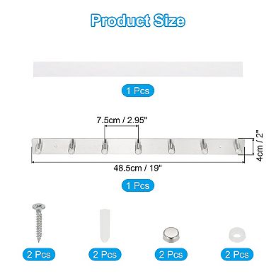 Coat Rack Wall Mount, 1 Pcs 19" Metal Chamfer Wall Hooks Rail with 7 Hooks, Silver