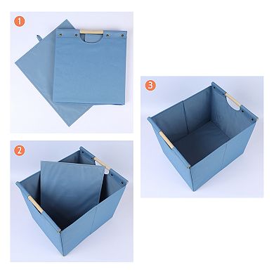 Fabric Storage Bin with Wooden Handles Lid, Collapsible Closet Organizer 1 Pack, 15*12.8*12.8in