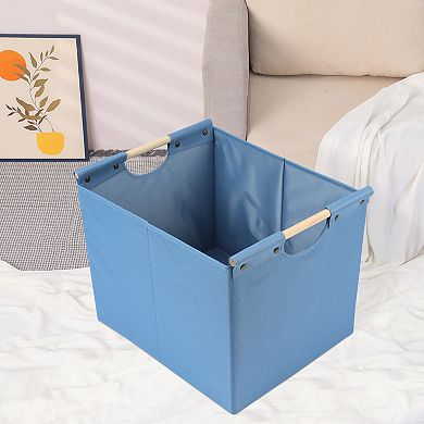 Fabric Storage Bin with Wooden Handles Lid, Collapsible Closet Organizer 1 Pack, 15*12.8*12.8in
