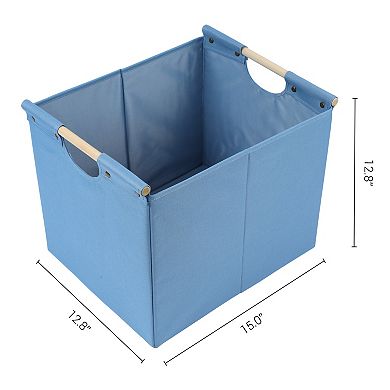 Fabric Storage Bin with Wooden Handles Lid, Collapsible Closet Organizer 1 Pack, 15*12.8*12.8in