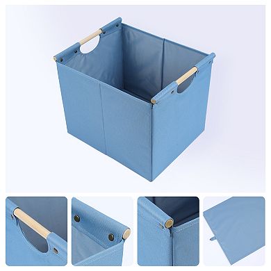 Fabric Storage Bin with Wooden Handles Lid, Collapsible Closet Organizer 1 Pack, 15*12.8*12.8in