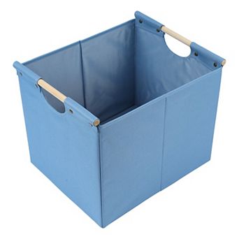 Fabric Storage Bin with Wooden Handles Lid, Collapsible Closet Organizer 1 Pack, 15*12.8*12.8in