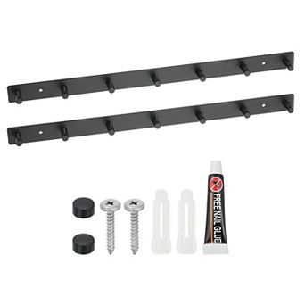 Coat Rack Wall Mount, 2 pc 19" Metal Chamfer Wall Hooks Rail with 7 Hooks, Black