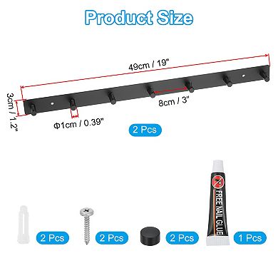 Coat Rack Wall Mount, 2 Pcs 19" Metal Chamfer Wall Hooks Rail with 7 Hooks, Black