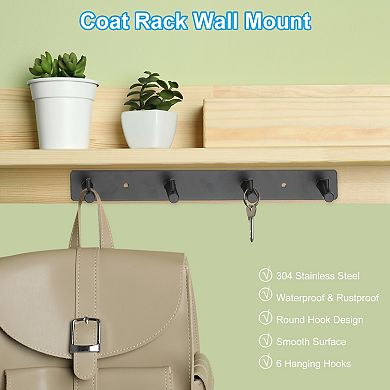 Coat Rack Wall Mount, 2 Pcs 19" Metal Chamfer Wall Hooks Rail with 7 Hooks, Black