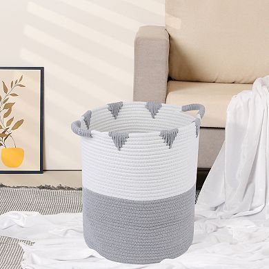 1 Pack Woven Storage Basket, Closet Storage Bin for Blankets, Clothes with Handles 11.8*14.2in