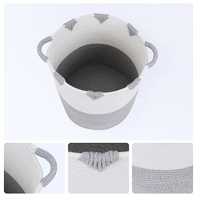 1 Pack Woven Storage Basket, Closet Storage Bin for Blankets, Clothes with Handles 11.8*14.2in