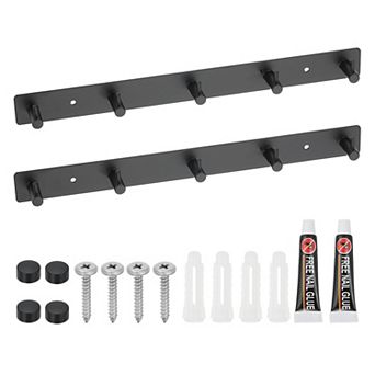 Coat Rack Wall Mount, 2 pc 13" Metal Chamfer Wall Hooks Rail with 5 Hooks, Black