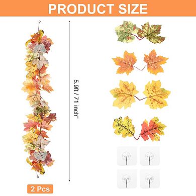 2Pcs Fall Maple Leaf Garland,5.9Ft Artificial Garland Decor(Multicolor)
