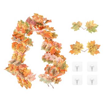 2 pc Fall Maple Leaf Garland,5.9Ft Artificial Garland Decor(Green/Yellow/Orange)