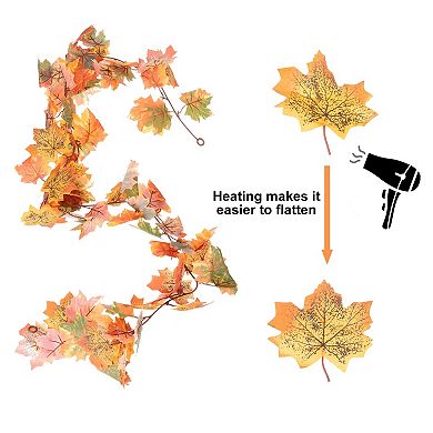 2Pcs Fall Maple Leaf Garland,5.9Ft Artificial Garland Decor(Green/Yellow/Orange)