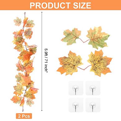 2Pcs Fall Maple Leaf Garland,5.9Ft Artificial Garland Decor(Green/Yellow/Orange)