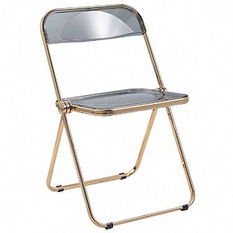 LeisureMod Lawrence Acrylic Folding Chair With Gold Metal Frame, Set of 2