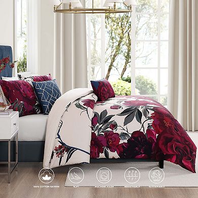 Bebejan Zinnia 100% Cotton Sateen 5 Piece Reversible Comforter Set