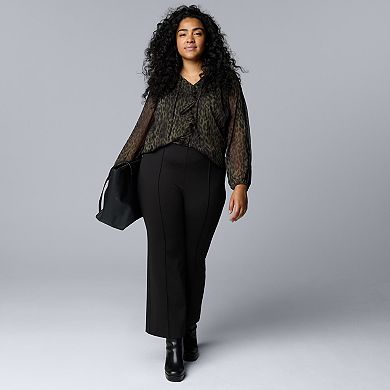 Plus Size Simply Vera Vera Wang Mid Rise Pintuck Ponte Kick Flare Pants