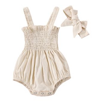Baby Girls Smocked Romper with Headband